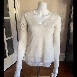 Sam Edelman V-Neck Linen Top with Chiffon Trim Ivory Size XS